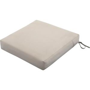 Classic Accessories Ravenna Water-Resistant 25 x 25 x 5 Inch Square Patio Seat Cushion Slip Cover & Foam, Mushroom, Lounge Chair Cushion