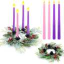 Unittype 5 Pieces Christmas Advent Wreath with Candles Holder Wreath Decor Christmas Advent Candles for Home Fireplace Church Xmas Centerpiece Table Decor(Classic)