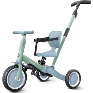 newyoo Toddler Tricycle with Push Handle for 1-3 Year Old, Toddler Bike, Birthday Gifts and Toys for Boys and Girls, 5 in 1 Kids Trike, Convert to Baby Balance Bike, Green, TR007
