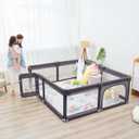 Sweeby Foldable Baby Playpen, Baby Gate Playpens for Babies and Toddlers 79x71 Extra Large Play Yard with Door Fence with Mat and Indoor Play Pen,Dark Grey