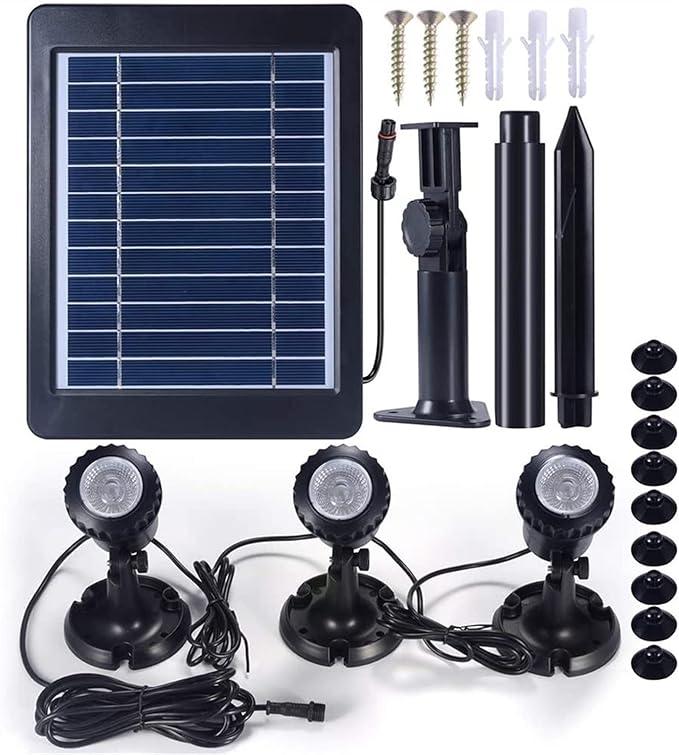 IP68 Waterproof Solar Powered Underwater Lights Landscape Spotlights RGB Submersible Pool Spotlight for Garden Tank Decor (Color : 3Head-White)
