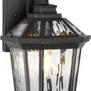 JYZ Outdoor Wall Light Lantern, 14" Modern Exterior Wall Sconce with Hammered Water Ripple Glass, Waterproof Anti-Rust Matte Black Outside Lighting Fixture for Front Door, Porch, Garage, Patio, Medium-1 Pack