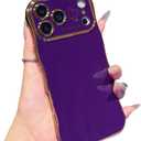 IDweel for iPhone 17 Pro Max Case for Women Girls, Luxury Cute Wave Frame Curly Shape with Love Heart Raised Camera Protection Slim Fit Cover Plating Shockproof Lightweight Phone Case, Dark Purple