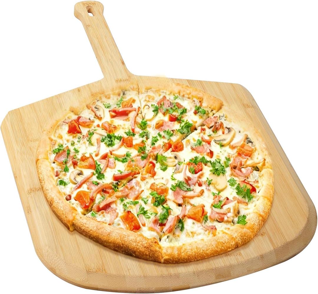 Pizza Peel 16inch, Bamboo Board Pizza Paddle Spatula Serving Board, Oven Accessory for Baking Transferring Serving, Wood Cutting Board for Cheese Bread Fruit Vegetables