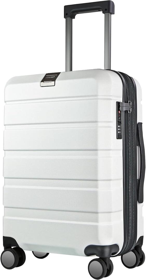 KROSER Hardside Expandable Carry On Luggage with Spinner Wheels & Built-in TSA Lock, Durable Suitcase Rolling Luggage with USB Port, Carry-On 20-Inch, White