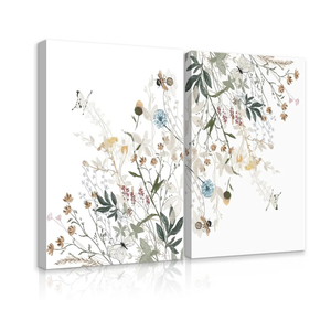 HDXUFJQ 2Pcs Floral Pictures Wall Decor Colorful Wildflower Canvas Wall Art Flower Botanical Prints Paintings Watercolor Plant Posters Spring Butterfly Wall Art Ready to hang(16"x24")