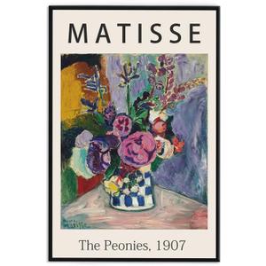 Framed Canvas Print Wall Art The Peonies, 1907 Famous Paintings By Matisse Colorful Peony Flower Illustration Canvas Print Artwork for Living Room, Bed Room, Office - 16x24 in Black Framed (24L" x 16W", J1-Black Framed)