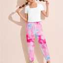 Girls Clothes Solid Color Square Collar Short Tops Tie Dye Long Pants Two Piece outfit Clothes for Girls 6-14Y
