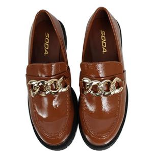 Soda Women's Chain Faux Leather Lug Platform Block Heel Loafers, Size 6.5