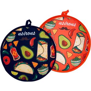 12 Inch Tortilla Warmer Pouch, 2Pcs Insulated Microwavable Fabric Tortilla Warmer Pouch to Keep Food Warm for Corn Flour Taco Pizza Bread up to One Hour (2 pack Black&Orange)