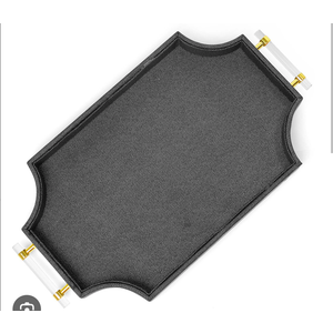 Shagreen Decorative22.6'' × 13'' Large Serving Platters Tray with Handles for Coffee Table Decor Modern Elegant Scalloped Ottoman Tray(Black)