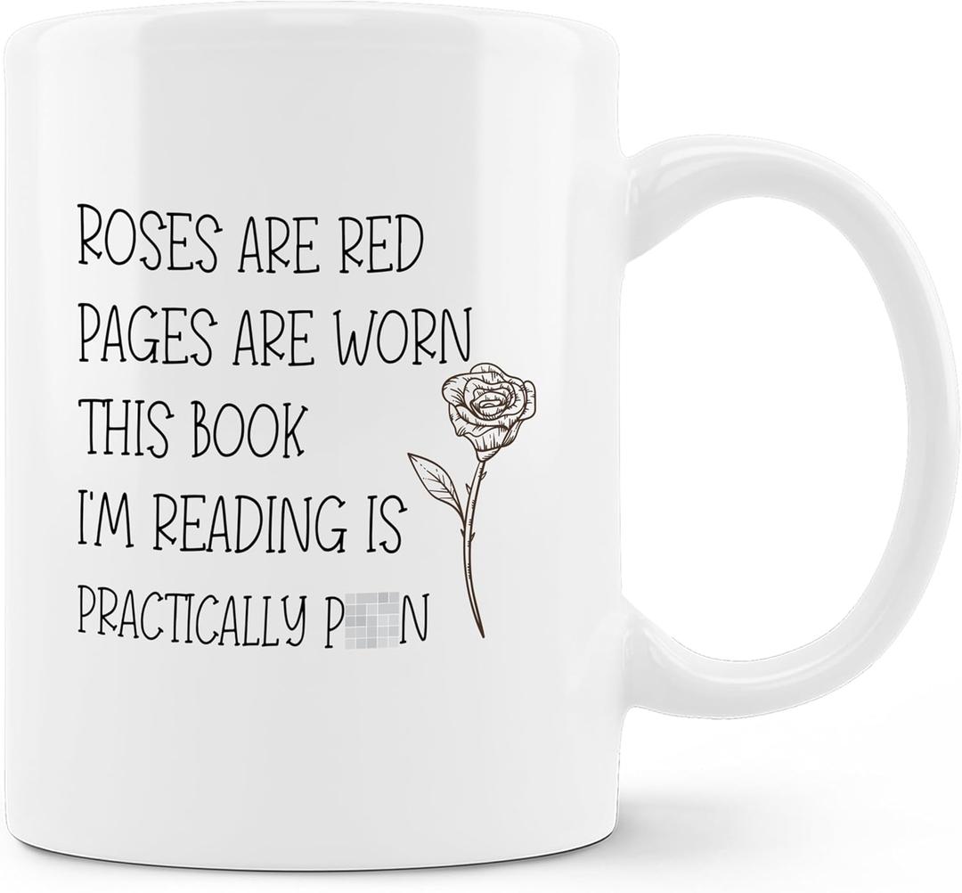 Book Lovers Coffee Mug Ceramic 11oz - Book Lovers Gifts for Women Librarian Couple, Book Lovers Rose Ceramic Mug Tea Mug Gifts for Librarian