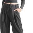 SUUKSESS Women Wide Leg Pants Elastic High Waisted Work Pants Flowy Palazzo Pants (Pink, L)