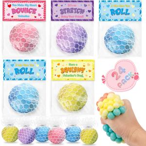 Valentines Day Cards for Kids School, 24 Pack Squeeze Stress Balls Sensory Relief Balls Toys, Valentine Day Party Favors for Boys Girls, Ideal Exchange Cards for Classroom, Valentine Party Favor