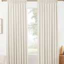 88 inch Pinch Pleated Curtains Blackout Linen Textured Full Blackout Back Tab Pinch Pleat Drapes with Hooks for Bedroom, 52W x 88L, Ivory White, 1 Panel