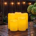 Raycare Outdoor Waterproof Flameless Candles-Auto Light Sensor Dusk to Dawn, Flickering LED Candle, Battery Operated Electric Fake Pillar Candle for Garden, Porch, Patio Decor, (D3 xH4 5" 6" 6" 6")