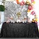 QueenDream Seamless Sequin Tablecloth 90x132 Inch Black Rectangular Tablecloth for Christmas Wedding Birthday Halloween