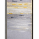 Framed Canvas Print Wall Art Blue Watercolor Landscape with Gold Stripes Geometric Shapes Illustrations Modern Art Contemporary Expressive for Living Room, Bedroom, Office - 20"x36"