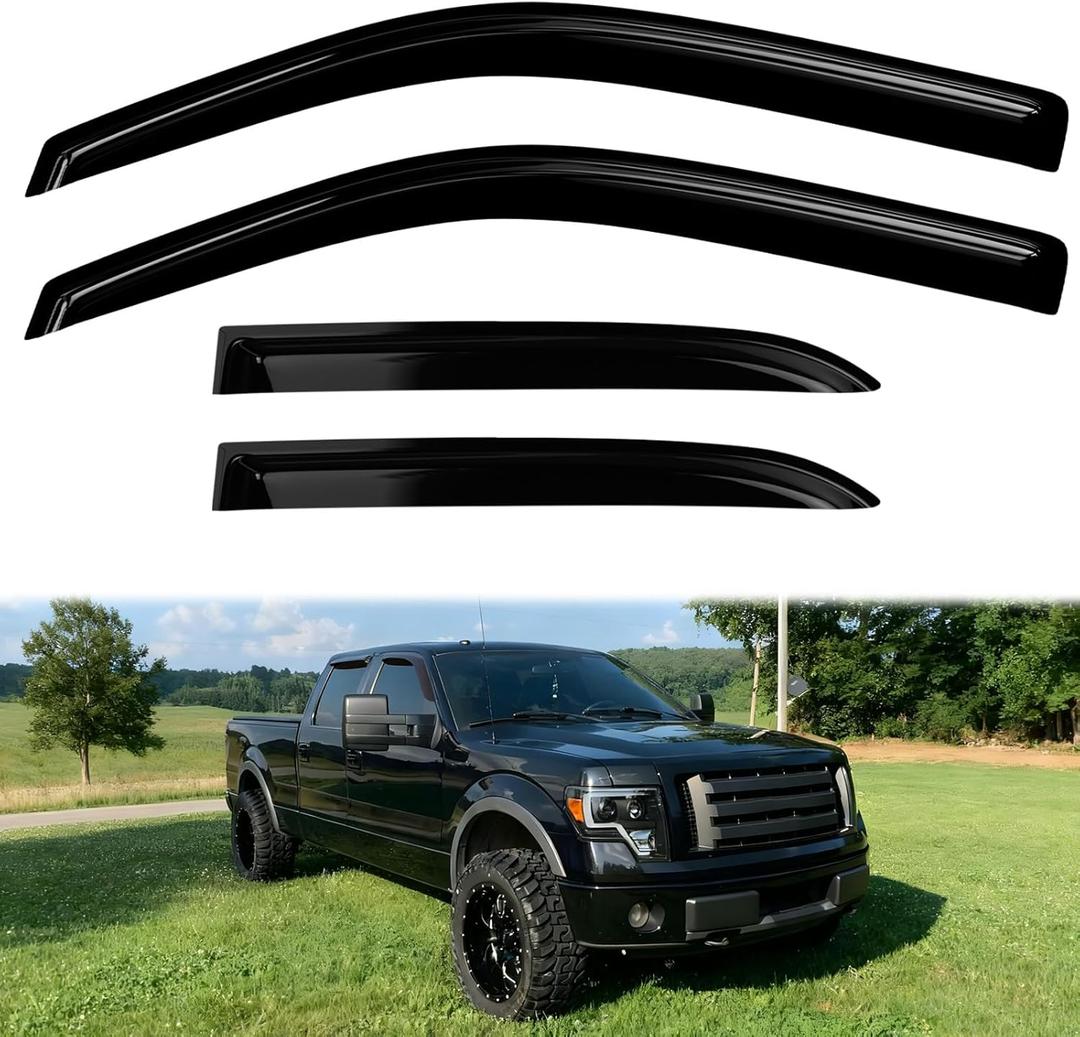 Rain Guards for 2009-2013 Ford F-150 Window Visors 2010 2011 2012 F150 Pickup Sun Wind Noise Vent Deflector