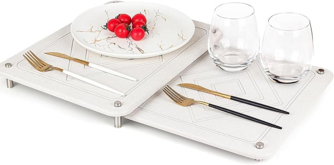 2PCs Large Stone Drying Mat for Kitchen Counter, Quick Drying Matt Kitchen Counter, Large Dish Dryer Mat, Diatomaceous Earth Dish Drying Mat with Non-Slip Feet