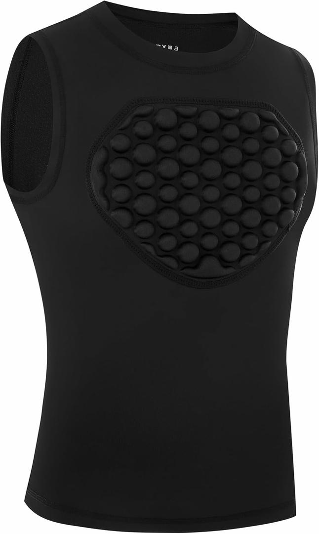 Runhit Youth Baseball Chest Protector Softball Lacrosse Football Padded Compression Shirt Heart Guard Sternum Protection (Large, Black)