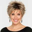 Layered Short Blonde Pixie Wigs for White Women Dark Brown Ombre Blonde Pixie Cut Wig with Bangs Synthetic Natural