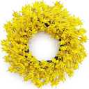 Spring Wreaths for Front Door, 24 Inch Yellow Forsythia Spring Door Wreath, Farmhouse Spring Door Wreaths on Grapevine for Celebration Wall Window Decoration Hanging