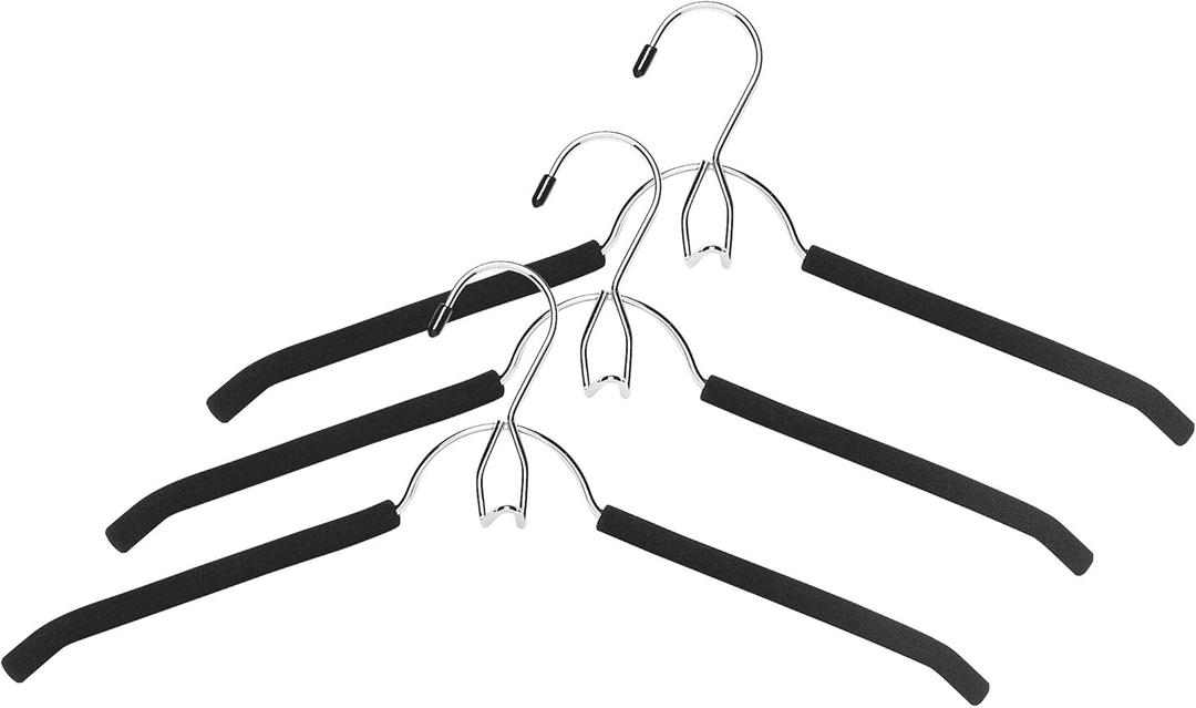 Whitmor Shirt/Blouse Hangers w/Belt Hook, Chrome / Black (Set Of 3)