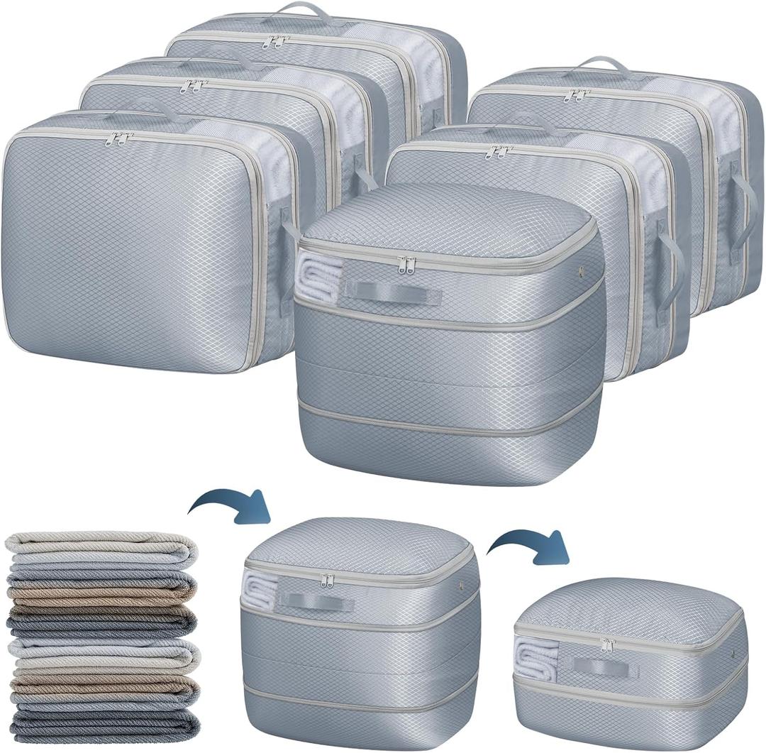 DIMJ Compression Storage Bags 6 Pack - Blanket Storage Bags with Window Zipper, Ultra Space Saving Self Compression Organizer for Puffer Jacket, Bedding, Lightweight Comforter Duvet, Sweater, Sheet (Gray)