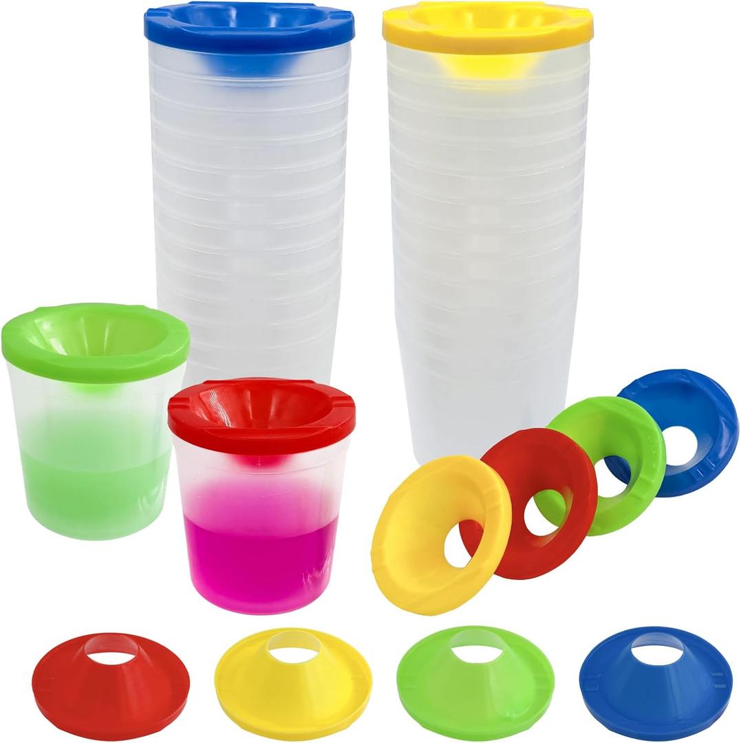 No Spill Paint Cups, 24pcs Paint Cups with Lids for Kids Suitable for Kids Paint, Spill Proof Paint Cups are Ideal for Classroom Art Supplies and Crafts, Durable Paint Cups with Lids(4 Colors)