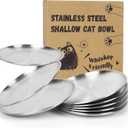 8-Pack Stainless Steel Cat Food Bowls, Shallow Whisker-Friendly Non-Slip Silicone Base Metal Dishes, Easy to Clean Indoor Feeding Flat Plates for Cat, Kitten, Small Dog (6.7")