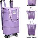 Expandable Rolling Duffle Bag - Large Carry-On With Spinner Wheels, Foldable Weekend Travel Bag, 28-58L Capacity Backpack-Purple