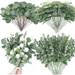 Giegxin 90 Pcs 3 Kinds Mixed Artificial Eucalyptus Leaves Stems Bulk Silver Dollar Leaves Picks Dried Eucalyptus Bundle Faux Spray for Wedding Vase Bouquet Floral Arrangement (Green)