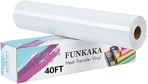 FUNKAKA White HTV Heat Transfer Vinyl Rolls, 12" x 40ft Glossy White Iron on Vinyl for T-Shirt, Adhesive White HTV Vinyl for All Cutter Machines Easy to Cut & Weed for Heat Vinyl Design