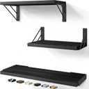 BAYKA Wall Shelves for Bedroom Decor, Floating Wall Shelves for Living Room Kitchen Storage, Wall Mounted Rustic Wood Floating Shelves for Kids Books, Corner Shelves for Bathroom, Office (3-Piece Set, Black)