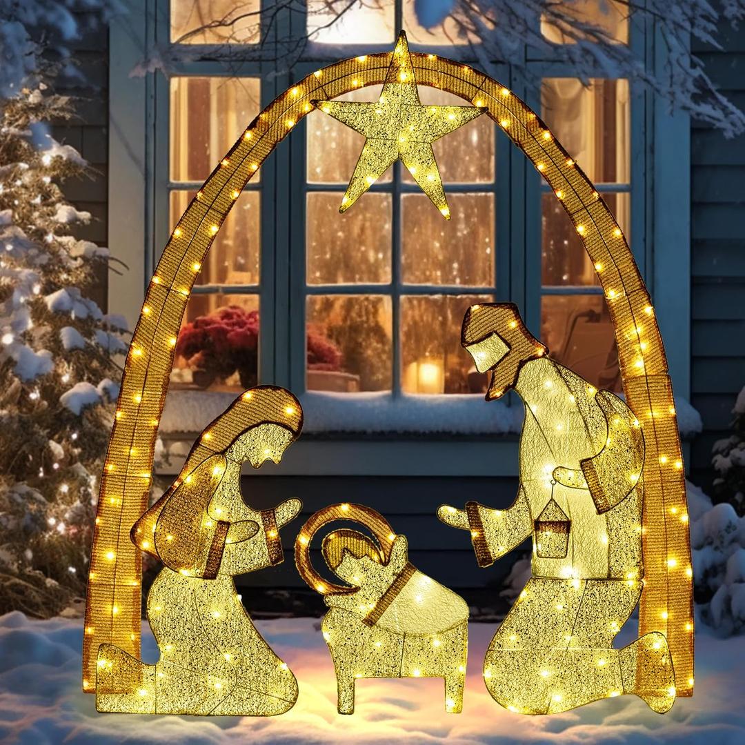 48Inch Large Outdoor Lighted Nativity Scene Christmas Decoration, Christmas Holy Family Set for Yard Lawn Garden Outside Decor and Home Holiday Party