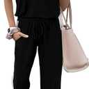 MASCOMODA Womens 2 Piece Outfits 2026 Summer Tracksuit Sets Short Sleeve Tops Travel Long Pants Jogger Lounge Set(Black, Large)