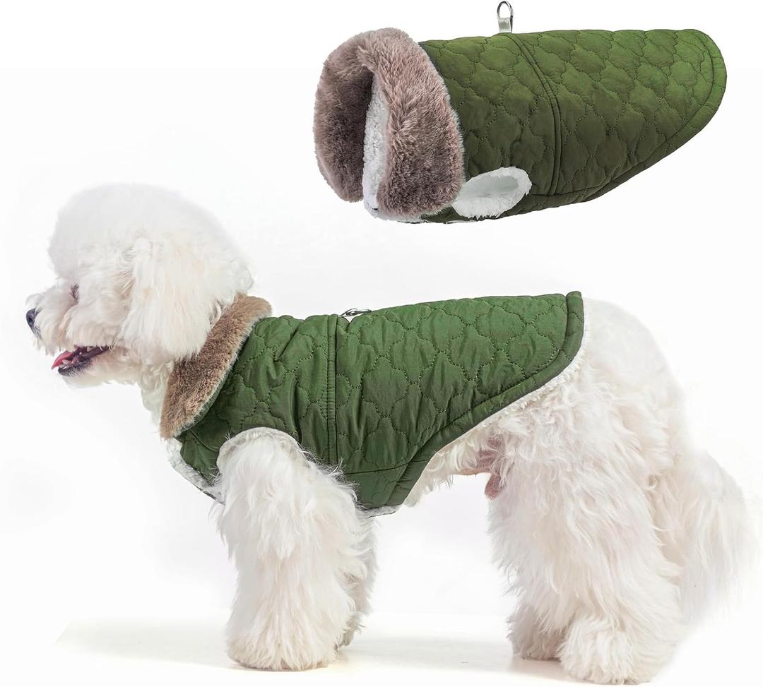 BEAUTYZOO Winter Dog Coat with Harness Built in, Warm Dog Puffer Jacket Vest Padded Fleece Cold Weather Coats Windproof Waterproof Snow Jackets Clothes for Small Medium Puppy, Green S (S (Back: 12",Chest: 18"))