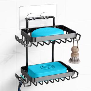 Nieifi Adhesive 2 Tier Bar Soap Holder, Stainless Steel for Shower Wall, Soap Dish for Bathroom, Black