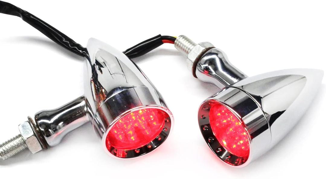 Red CNC Motorcycle Bullet LED Turn Signal Lights Blinker Indicator Front Rear Tail Light Compatible with Harley Honda Yamaha Suzuki, Red lights-Chrome