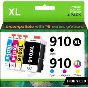 910XL Ink Cartridges for HP Printers Compatible with HP 910 Ink Cartridges Combo Pack 910 XL Ink 910XL Black and Color Combo Pack Use with OfficeJet 8020 8025 8035 Printers (4 Pack)