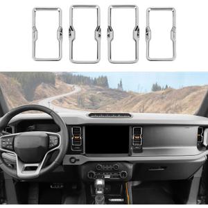 RAZPOY for Bronco Air Conditioning Outlet Vent Trim, 4PCS Center Console Dash AC Vent Ring Cover Compatible with 2021-2023 Ford Bronco Interior Accessories, Chrome