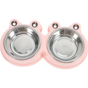 Stainless Steel Elevated Pet Feeding Station Non-Slip Double Dish Bowls for Small Dogs and Kittens Easy to Clean and Travel-Friendly Design for Pet Owners, Pink 