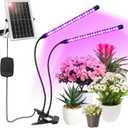 Solar Plant Grow Light with Battery Run Day/Night, 2 Heads 40 LED Clip On Full Spectrum Plant Light with 16.4FT Cable/USB Charging/Timer/Dimmable for Outdoor Indoor All Stage Plants