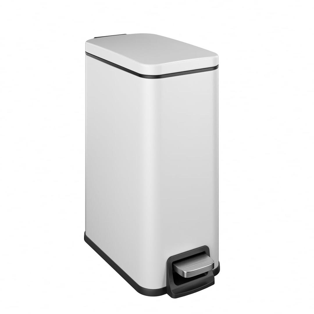 Slim Bathroom Trash Can with Lid Soft Close, 1.6 Gallon Stainless Steel Garbage Can with Removable Inner Bucket, Durable Step Pedal, Small Trash Bins for Toilet, Bedroom, Kitchen, Office (White)