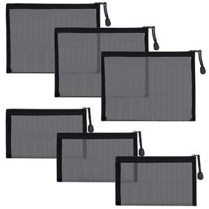 6 Pack Mesh Cosmetic Bags, Nylon Makeup Pouches with Zipper for Home Office Purse Diaper Bag (Black)