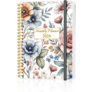 Monthly Planner 2026 - Monthly Calendar from January 2026 to December 2026, 2026 Planner with Inner Pocket, Elastic Band, 5.8" x 8.5", Colorful Large Flower