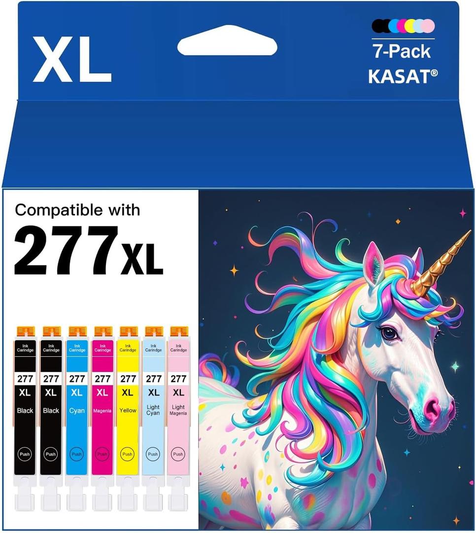 KASAT 277XL Ink Cartridges High-Yield Replacement for 277ink cartridges Combo Pack for XP-960 XP-970 XP-850 XP-860 Printer (2 Black, 1 Cyan, 1 Magenta, 1 Yellow,1 Light Cyan,1 Light Magenta)7 Pack
