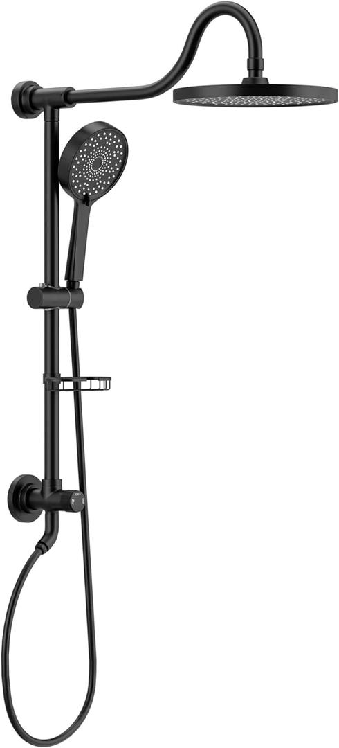 Tearel 9 Inches Rainfall Shower Head and Handheld Showerhead Combo Shower System with Slide Bar, Matte Black
