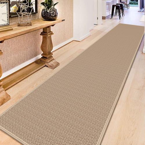 12ft Natural Jute Hallway Runner Rug Non Slip Washable, Rubber Backed Long Khaki Indoor Entryway Runner, Absorbent Kitchen Carpet Sink Rug